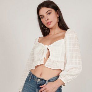 ALLY WHITE TIE FRONT LONG SLEEVE TOP